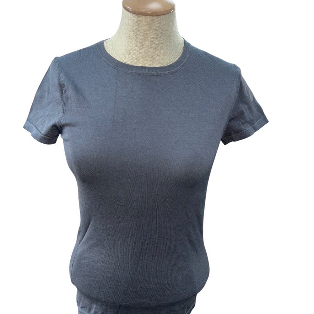 Henri Bendel slate blue gray silk blend t-shirt crew neck sweater S
